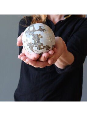 Ocean Jasper Sphere White Sand Beach Crystal Ball Large Cream Gemstone Orb Gems